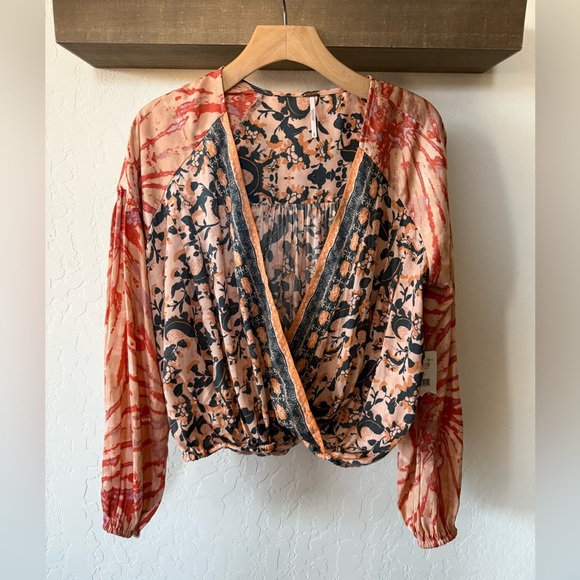 Free People|Cruisin Together Boho mixed print crop top,tribal floral long sleeve - Picture 12 of 16